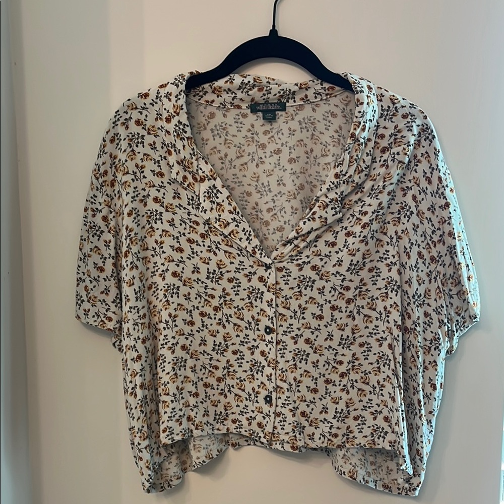 Wild Fable Black Cropped Button Down Blouse